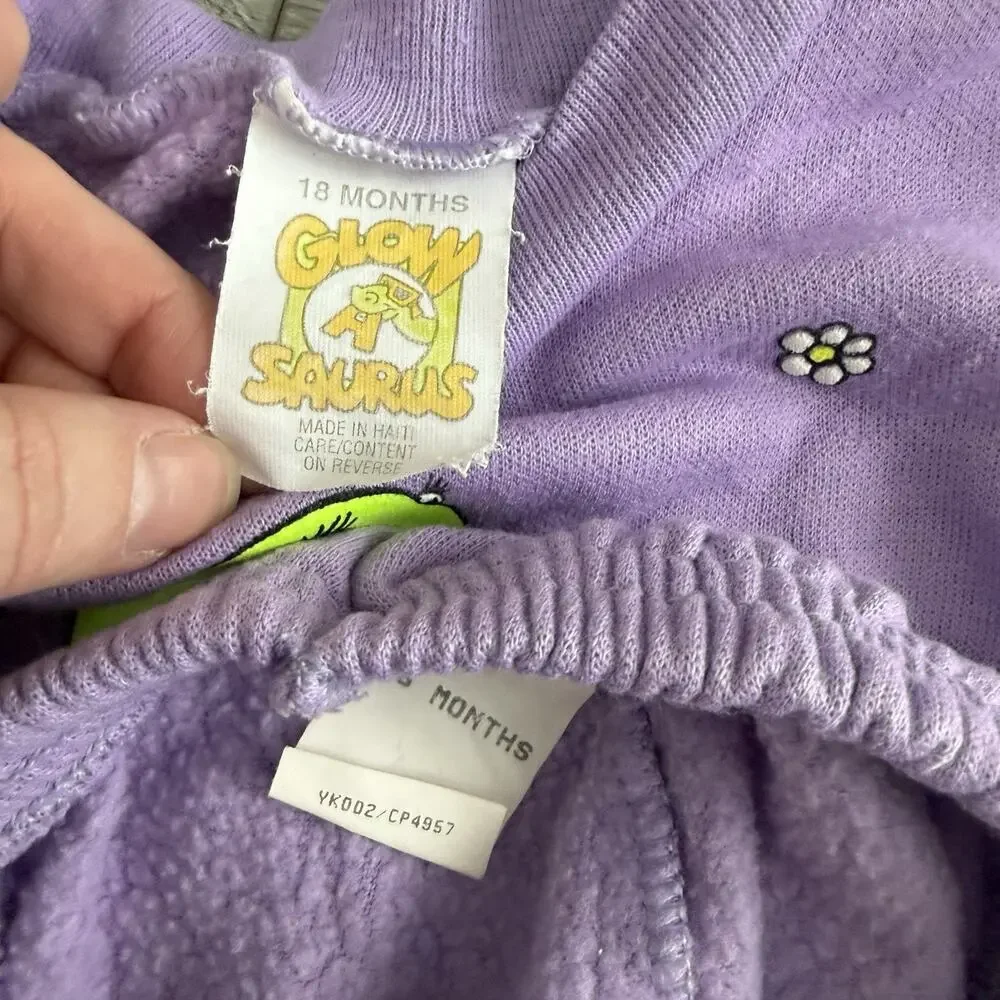 Vtg Glow A Saurus Dinosaur Girls Outfit Set Flower Glow In The Dark 18 Months